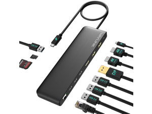 WAVLINK USB C Triple Display Docking Station, USB C Dock 85W Charging for PC, Max 4K@60Hz with DisplayPort, 2 x HDMI, PD, USB 2.0/3.0, Gigabit Ethernet, SD/TF Slot, Audio Jack for Windows&Mac