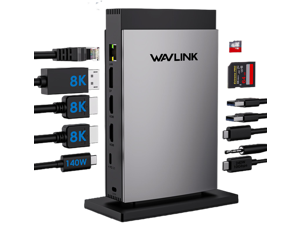 WAVLINK USB C Docking Station PD3.1 Triple Monitor with 140W Power, 8K HDMI*2 + 8K Displayport, RJ45, 10G USB-C, 125W Charging for Laptop, 2 USB 3.0, SD/TF Slot, Audio/Mic for M1/M2/M3 Mac&Windows