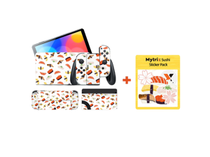 Mytrix Full Body Sushi Skin Set & 10P Sushi Sticker Pack for OLED Nintendo Switch, Decal Wrap Cover, For NS OLED Console Faceplate Dock Grip And JoyCon - Sushi Skin Set & 10 Pcs Sticker