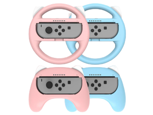 Mytrix Racing Steering Wheels Hand Grips Accessories For Nintendo Switch Joy Con with Kawaii Cat Ears - Pink and Blue 4 Pcs