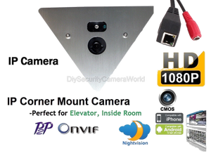 1920 x 1080 HD IP Corner Mount Security Camera 3.6mm Wide Angle Lens, Array LED, Built-in microphone,P2P, ONVIF, Mobile Phone View. Prefect for Elevator, Inside Room 1920 x 1080 HD IP Corner Mount Security Camera 3.6mm Wide Angle Lens, Array LED, Built-in microphone,P2P, ONVIF, Mobile Phone View. Prefect for Elevator, Inside Room