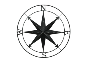Large Black Nautical Compass Rose Metal Wall Decor | 39.5 Indoor Outdoor Rustic Maritime Accent | Distressed Finish, Coastal Theme, Easy to Hang