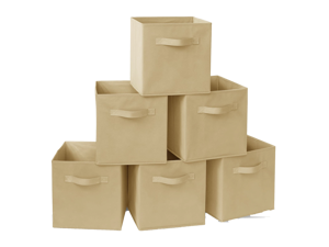 Casafield Set of 6 Collapsible Fabric Cube Storage Bins, Sandy Beige - 11" Foldable Cloth Baskets for Shelves, Cubby Organizers & More