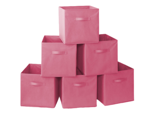 Casafield Set of 6 Collapsible Fabric Cube Storage Bins, Hot Pink - 13" Foldable Cloth Baskets for Shelves, Cubby Organizers & More