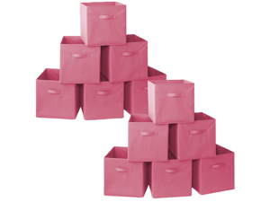 Casafield Set of 12 Collapsible Fabric Cube Storage Bins, Hot Pink - 13" Foldable Cloth Baskets for Shelves, Cubby Organizers & More