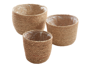 Casafield Set of 3 Seagrass Planter Baskets with Liners - Natural, Hand Woven Indoor Flower Pot Covers for Plants, Succulents, Home Decor