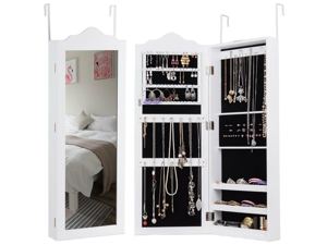 Wall Door Mounted Mirrored Jewelry Cabinet Armoire Storage Organizer Home Decor