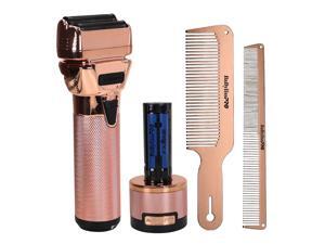 BaByliss Pro FXONE ROSEFX All-Metal Interchangeable-Battery Shaver FX79FSRG with Barberology Metal Comb Set 9" Clipper Comb and 7.5" Cutting Comb Rose Gold