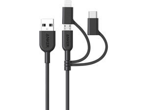 Anker Powerline II 3-in-1 Cable, Lightning/Type C/Micro USB Cable for iPhone, iPad, Huawei, HTC, LG, Samsung Galaxy, Sony Xperia, Android Smartphones, and More, Universal Compatibility - 3 ft. Anker Powerline II 3-in-1 Cable, Lightning/Type C/Micro USB Cable for iPhone, iPad, Huawei, HTC, LG, Samsung Galaxy, Sony Xperia, Android Smartphones, and More, Universal Compatibility - 3 ft.