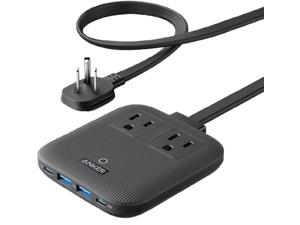 Anker Nano Charging Station, 6-in-1 USB C Power Strip 67W Max with Flat Plug and 5ft Thin Extension Cord, 2 AC, 2 USB A, 2 USB C, Works with iPhone 15/14/13/12, MacBook, for Home & Office