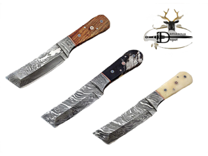 8" Long hand forged Damascus steel full tang Tanto blade custom made hunting Knife, Camel bone with Damascus Bolster, Cow leather sheath