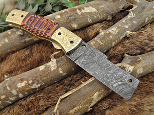 Damascus Steel Tanto blade folding knife (Wine & Orange)