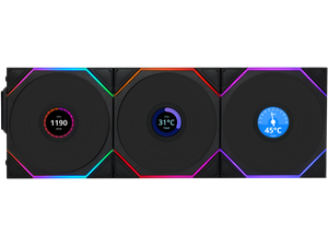 Lian Li UNI Fan TL LCD 120 Wireless - Triple Pack - 2.4 GHz Wireless Controller Included - Daisy Chain & Infinity Mirror Design - LCD Display - Controller required. - Black (12TLLCD1W3B) Lian Li UNI Fan TL LCD 120 Wireless - Triple Pack - 2.4 GHz Wireless Controller Included - Daisy Chain & Infinity Mirror Design - LCD Display - Controller required. - Black (12TLLCD1W3B)
