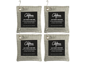4 Pack with Hooks - 200g Activated Bamboo Deodorizer Natural, Air Purifying Bags, Dehumidifier, Odor Absorber, Odor Neutralizer for Home, Shoes, Car, Charcoal Colored, by California Home Goods