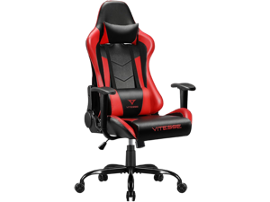 Vitesse Gaming Office Chair with Carbon Fiber Design, High Back Racing Style Seat, Swivel, Lumbar Support and Headrest (Red)