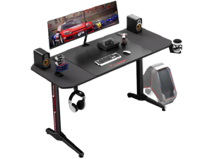 Vitesse 55 inch Gaming Desk, Ergonomic Office PC Computer Desk with Full Desk Mouse Pad, T-Shaped Gamer Tables Pro with Gaming Handle Rack, Stand Cup Holder&Headphone Hook