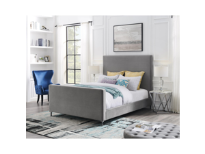 Montgomery Grey Velvet Platform Bedframe - Queen Size | Upho...