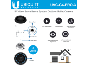 Ubiquiti Networks - UVC-G4-PRO-3 - Ubiquiti UniFi G4-PRO Network Camera - 3 Pack - H.264 - 3840 x 2160 - 3x Optical -