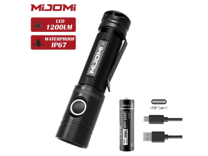 Mijomi LED Flashlight E8 1200lumens Brightness 18 650 Type-C Rechargeable,IP67 Waterproof,170m Beam Distance Tactical Flashlight for Household Outdoor Hiking Climbing Camping E8 Mijomi LED Flashlight E8 1200lumens Brightness 18 650 Type-C Rechargeable,IP67 Waterproof,170m Beam Distance Tactical Flashlight for Household Outdoor Hiking Climbing Camping E8
