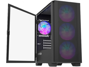 Montech AIR 100 ARGB MICRO-ATX Tower with Four ARGB Fans Pre Installed, Ultra-Minimalist Design, Fine Mesh Front Panel, High Airflow, Unique Side Swivel Tempered Glass, Dust Protection, Black