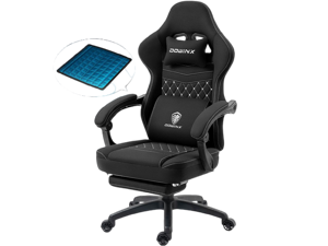 Dowinx Gaming Chair with Pocket Spring Cushion, Breathable Fabric Computer Chair with Gel Pad, Comfortable Office Chair with Storage Bag, Massage Game Chair with Footrest, Black