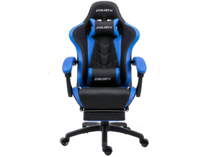 Dowinx Ergonomic Gaming Chair with Massage Lumbar Support, High Back Office Computer Chair with Footrest, Racing Style Recliner PU Leather Gamer Chairs, Blue