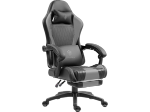 Dowinx Ergonimic Gaming Chair with Massage Lumbar Support, Video Game Chair for Adults, Adjustable Gamer Chairs High Back with Pocket Spring Cushion, 360° Swivel Recliner with Footrest, Black&Grey