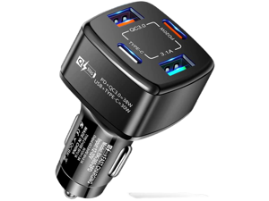 4-Port USB C Car Charger, PD & QC3.0 38W Fast Charging 4 USB Car Charger Adapter, Suitable for IOS & Android SmartPhones (Black) 4-Port USB C Car Charger, PD & QC3.0 38W Fast Charging 4 USB Car Charger Adapter, Suitable for IOS & Android SmartPhones (Black)