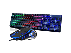 TROPRO GTX300 RGB Gaming Keyboard and Colorful Mouse Combo, USB Wired LED Backlight Gaming Mouse and Keyboard for Laptop PC Computer Gaming and Work, Letter Glow, Mechanical Feeling