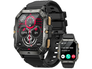 AUTYUE Military Smart Watch for Men (Answer/Make Calls), Bluetooth Tactical Smartwatch for Android and iPhone, Waterproof Rugged Fitness Tracker with Blood Pressure/Heart Rate/SpO2/Sleep, (Black)