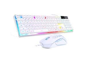 Gaming Keyboard and Mouse Combo, MageGee K1 LED Rainbow Backlit Keyboard with 104 Key Computer PC Gaming Keyboard for PC/Laptop(White)