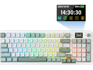 Redragon K719 Wireless Gasket Gaming Keyboard w/Hype Screen & Knob, 95 Keys Mechanical Keyboard, Easy-Control 1.14 TFT Info Display, 5-Layer Noise Dampening, Custom Linear Switch, Jade Cloud Color