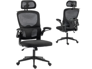 VANBOW Mesh Desk Chair with Coat Hook, Ergonomic Office Chair with Flip-up Arms, Headrest and Lumbar Support, 330 lbs, Black VANBOW Mesh Desk Chair with Coat Hook, Ergonomic Office Chair with Flip-up Arms, Headrest and Lumbar Support, 330 lbs, Black