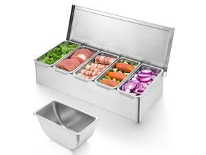 Pizza Topping Station, Condiment Station, Stainless Steel Pizza Topping Station with 5 Removable Containers for Salad Bar and Nacho Bar Topping Station and Grill Table Pizza Topping Station, Condiment Station, Stainless Steel Pizza Topping Station with 5 Removable Containers for Salad Bar and Nacho Bar Topping Station and Grill Table