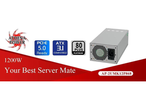 Athena Power AP-2UMK12P868 1200W PSU 2U, 80 PLUS Platinum, ATX 3.1 & PCIe 5.0, 12V-2x6 GPU Connector, Dual Smart Fans, IEC/UL 62368-1 Certified, Global Input for Servers & Workstations Athena Power AP-2UMK12P868 1200W PSU 2U, 80 PLUS Platinum, ATX 3.1 & PCIe 5.0, 12V-2x6 GPU Connector, Dual Smart Fans, IEC/UL 62368-1 Certified, Global Input for Servers & Workstations