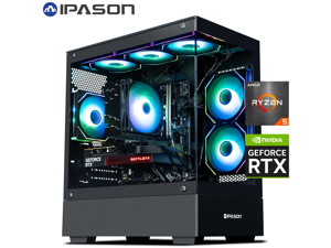 IPASON Xelra Gaming Desktop PC,AMD Ryzen5 9600X,Geforce RTX 5060 8G,32GB DDR5,1TB NVMe SSD,Wi-Fi,Windows 11 Home,Black Prebuilt Pc Computer