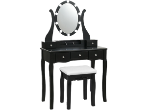 SlickBlue 10 Dimmable Lights Vanity Table Set with Lighted Mirror and Cushioned Stool