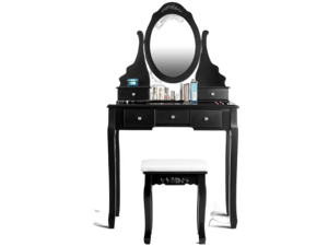 SlickBlue Wooden Vanity Set with 360Â° Rotating Oval Mirror and Cushioned Stool