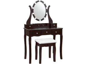SlickBlue 10 Dimmable Lights Vanity Table Set with Lighted Mirror and Cushioned Stool