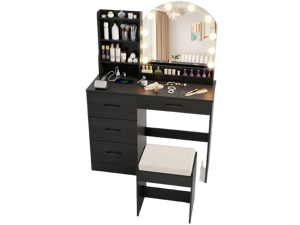 SlickBlue Makeup Vanity Desk Dressing Table and Stool Set with Mirror and Lights