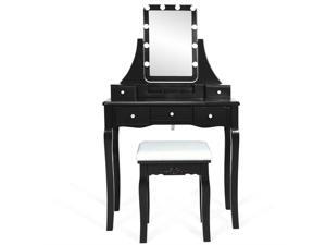 SlickBlue 10 Dimmable Light Bulbs Vanity Dressing Table with 2 Dividers and Cushioned Stool