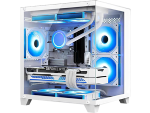 Hoengager Gaming PC -AMD Ryzen 7 5700X 3.4 GHz-RTX 5060 8GB-32GB DDR4 RAM-1TB M.2 SSD-240 Liquid Cooler -WIFI &Bluetooth -RGB Fans-Windows 11 Pro Desktop Computer-White