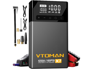 VTOMAN X7 4250A Jump Starter with Air Compressor, Car Starter with 160PSI Digital Tire Inflator,99.2Wh 12V Lithium Battery Charger Booster Box with Type-C Quick Charge for Up 10L Gas/10L Diesel Engine