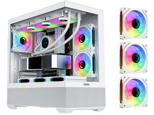 SAMA SV02 Dual USB3.0 and Type C Tempered Glass ATX Mid Tower Gaming PC Computer Case, 3 Addressable RGB Fans Pre-Installed, Support BTF Back Plug Motherboard