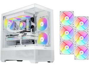 SAMA V40 White ATX Mid Tower PC Case, 6 Pre-Installed 120mm ARGB PWM Fans, Dual Tempered Glass Panels, Vertical Airflow Design, Gaming Computer Case for ATX/Micro-ATX/ITX Motherboard