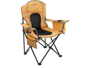 ARROWHEAD OUTDOOR Portable Folding Camping Quad Chair w/ 4-Can Cooler, Cup-Holder, Heavy-Duty Carrying Bag, Padded Armrests, Supports up to 330lbs, USA-Based Support, Tan
