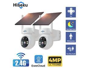 Hiseeu 4MP Wireless WIFI Solar Battery Security Camera, Outdoor IP66 Waterproof, Eseecloud APP,2-Way Audio,PTZ Security Camera 2PCS camera