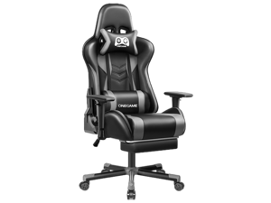 KERDOM Adult Ergonomic Gaming Chair with 3D Armrests, Racing-Style Chair with Footrest and Lumbar Pillow, Tilt Lock, and PU Leather Design  for Gaming or Office Black / Grey