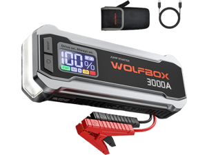 WOLFBOX 3000A Emergency Jump Starter - 16000mAh Portable Car Battery Booster Pack, Fast Charge, Supports 8L Gas/6L Diesel Engines, Built-in LED Flashlight & Smart Safety for Cars, Trucks, RVs