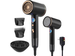 Professional Hair Dryer,1875 Watt High-Speed Ionic Blow Dryer with Diffuser/Concentrator/Comb Nozzle,LED Temp Display,Intelligent Temp Control,Low Noise for Home Salon Travel (Black)